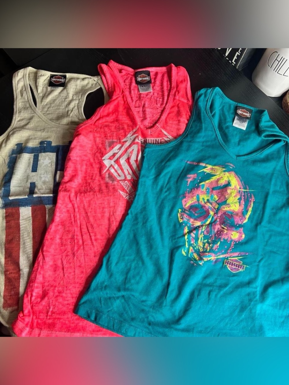 Harley Davidson, tank top bundle of 3 abstract graphic tank tops